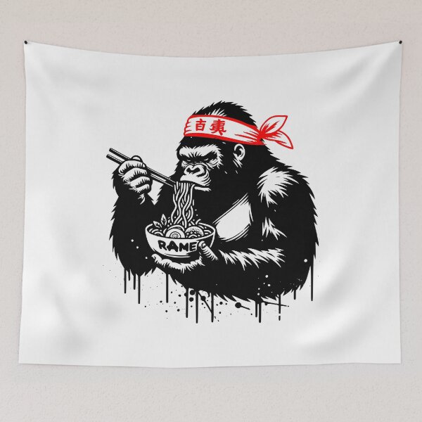 Item preview, Gorilla Eating Ramen Kanji Headband Japanese Ramen Design designed and sold by EthosWear.