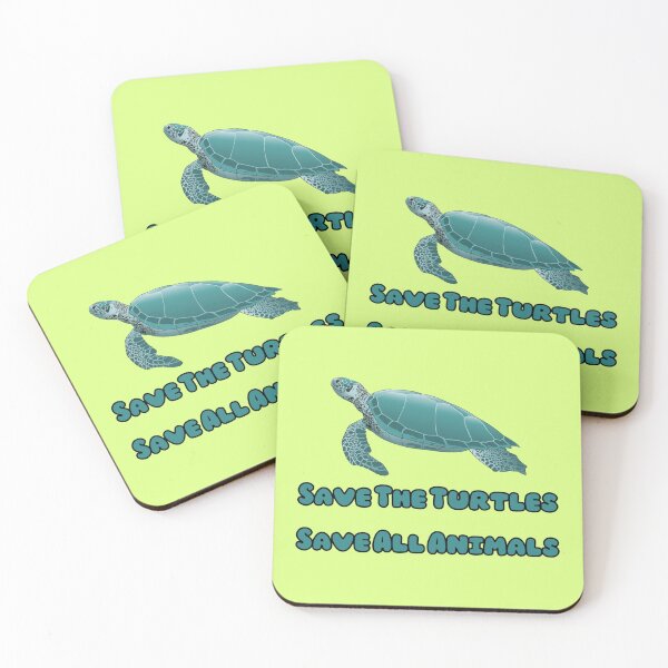 Item preview, Save The Turtles Save All Animals Text Green Blue Stickers Prints Posters Wall Art Magnet Home Coffee Cup Decoration TShirt Stationary Notebook Magnet Hat Kitchen Work School Office Redbubble Shop designed and sold by Saritas Boutique Shop.