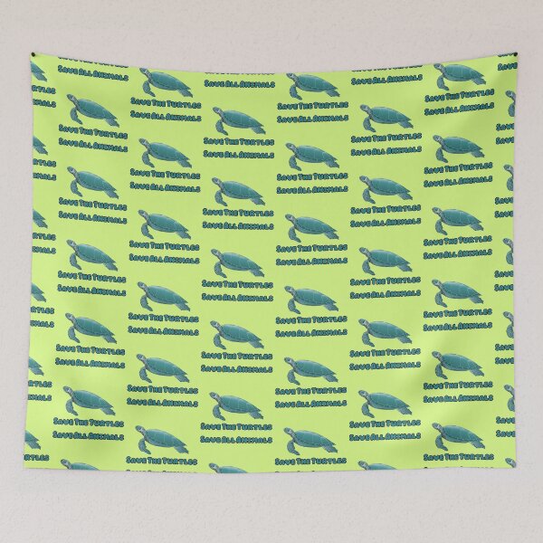 Item preview, Save The Turtles Save All Animals Text Green Blue Stickers Prints Posters Wall Art Magnet Home Coffee Cup Decoration TShirt Stationary Notebook Magnet Hat Kitchen Work School Office Redbubble Shop designed and sold by Saritas Boutique Shop.