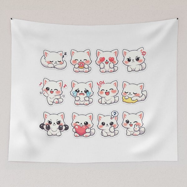 Item preview, Kawaii white fox Sticker Pack – Cute Chibi fox Emotions Sticker Sheet designed and sold by ahfas86.