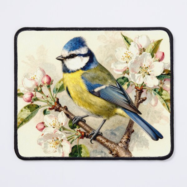 Item preview, Blue Tit on Blossom Branch – Vintage Natural History Bird Illustration designed and sold by AnimalAirtistry.