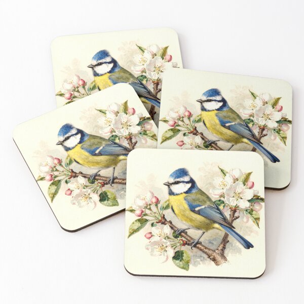 Item preview, Blue Tit on Blossom Branch – Vintage Natural History Bird Illustration designed and sold by AnimalAirtistry.