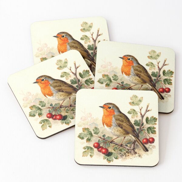 Item preview, European Robin on Hawthorn Branch – Vintage Natural History Bird Illustration designed and sold by AnimalAirtistry.