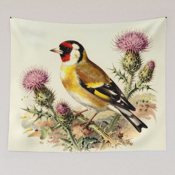 Item preview, European Goldfinch on Thistle – Vintage Natural History Bird Illustration designed and sold by AnimalAirtistry.