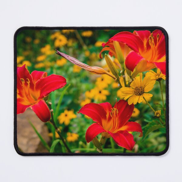 Item preview, Vibrant Red Daylilies in a Summer Garden designed and sold by ADAG-ART.