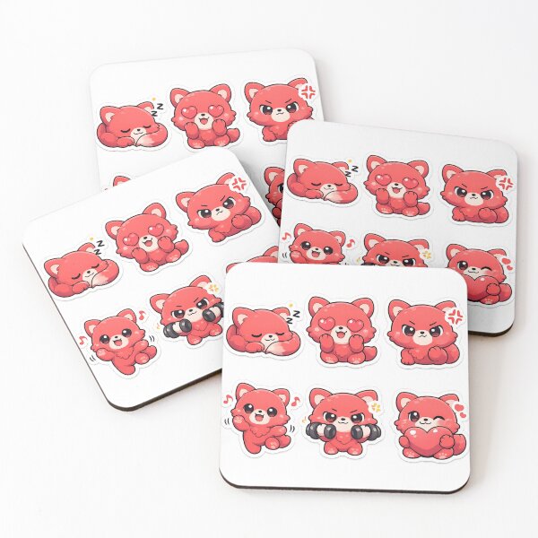 Artikelvorschau, Kawaii-Rotbär-Aufkleber – Niedliche Chibi-Fuchs-Ausdrücke entworfen und verkauft von ahfas86.