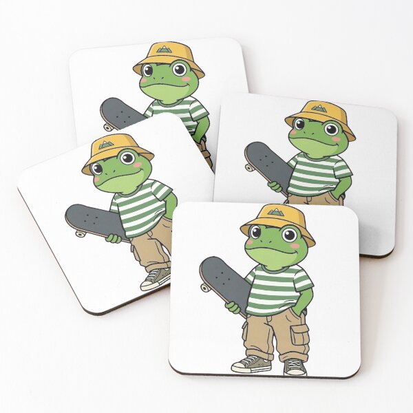 Item preview, Chill Skater Frog Holding Skateboard - Kawaii Retro Streetwear Mascot designed and sold by The Chill Pond.