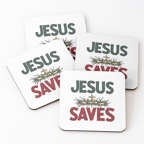 Item preview, Jesus Saves Crown of Thorns and Cross Green and Red Embroidered designed and sold by Forevermore.
