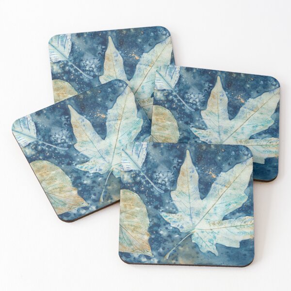 Item preview, Drift – Cyanotype + Mixed Media Maple and Birch Leaf Print designed and sold by NicoleGiger.Studio.