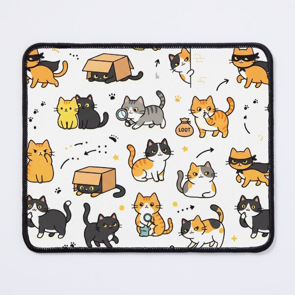 Item preview, A playful pattern of cartoon cats in various colors and poses on a white background designed and sold by Creative88Art.