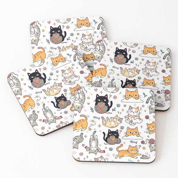 Item preview, A playful pattern of cartoon cats and kittens in various poses and colors designed and sold by Creative88Art.