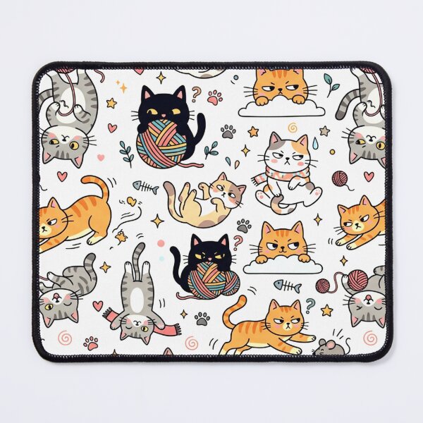 Item preview, A playful pattern of cartoon cats and kittens in various poses and colors designed and sold by Creative88Art.