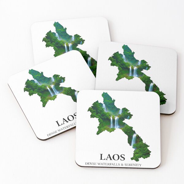 Item preview, Laos Map Art - Kuang Si Falls & Tropical Jungle Serenity Design designed and sold by AbulailArt.