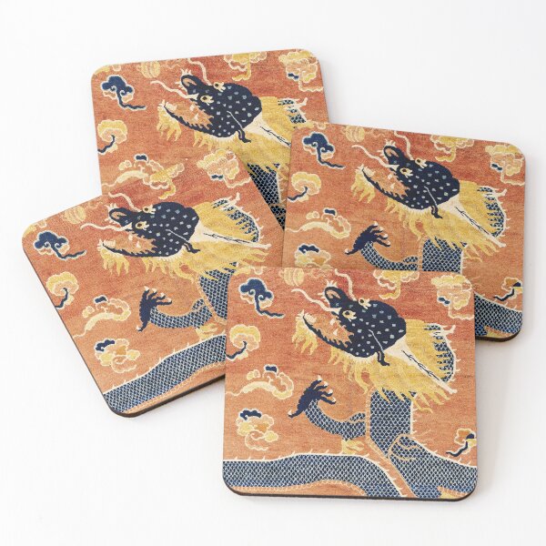 Item preview, Ningxia Blue Dragon Chinese Pillar Antique Rug Print designed and sold by Vicky Brago-Mitchell®.
