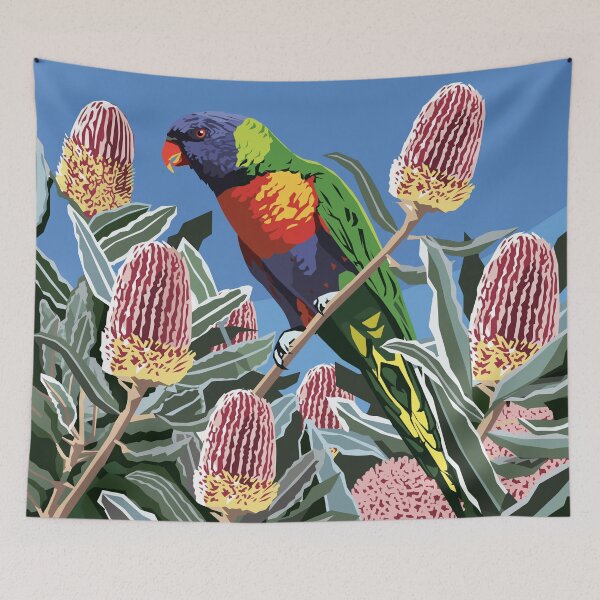 Item preview, Rainbow Lorikeet in Banksia blooms designed and sold by Ira Mitchell.