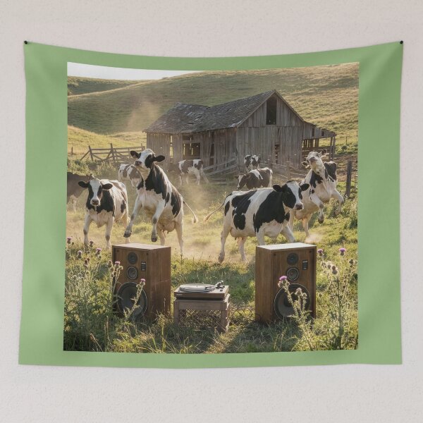 Item preview, Cows Get Boogie Fever at Record Party designed and sold by Tridentulus.