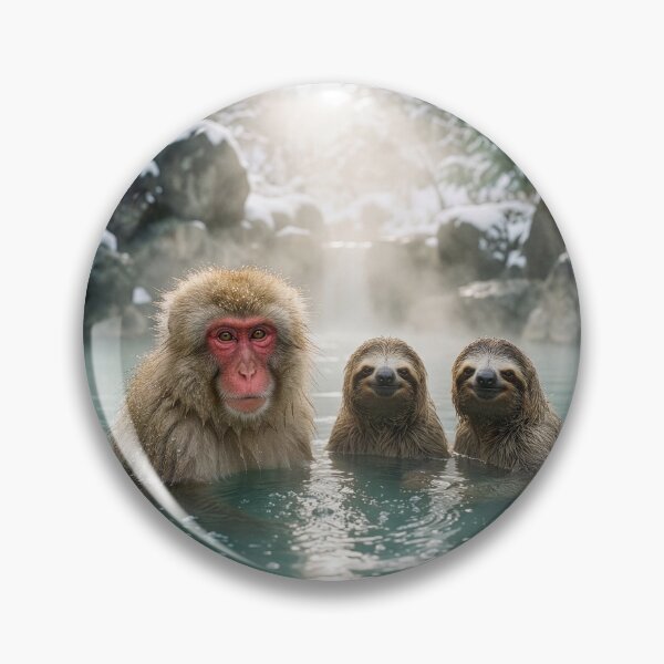 Item preview, Snow Monkey Welcomes Sloth Friends in Onsen designed and sold by Tridentulus.