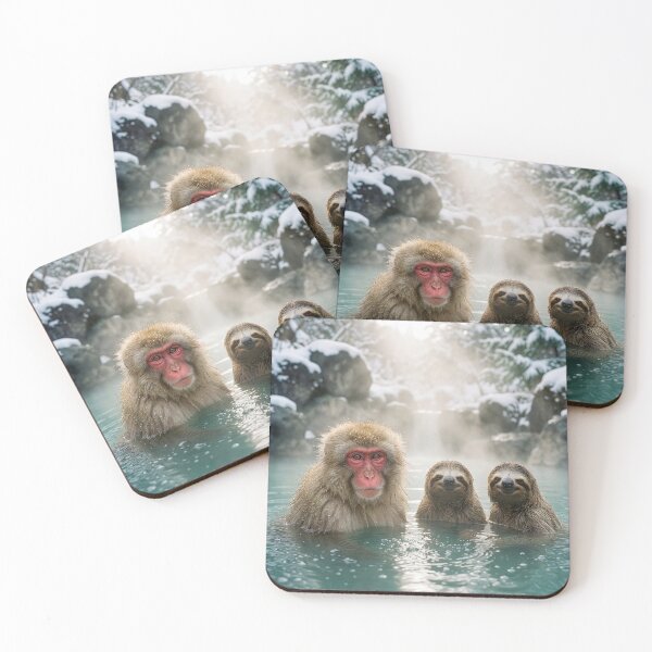 Item preview, Snow Monkey Welcomes Sloth Friends in Onsen designed and sold by Tridentulus.