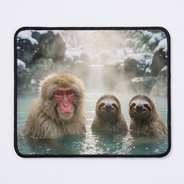 Item preview, Snow Monkey Welcomes Sloth Friends in Onsen designed and sold by Tridentulus.