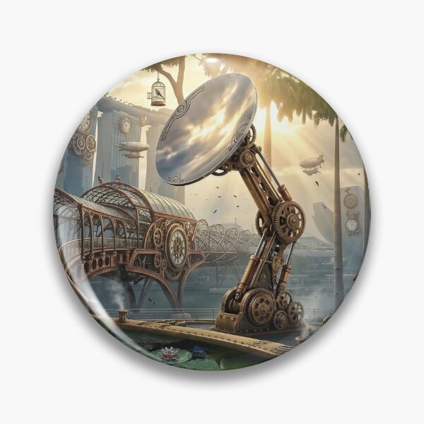 Item preview, Victorian Sci-Fi Singapore Skyline: Brass Gears and Lily Ponds designed and sold by steampunkimages.