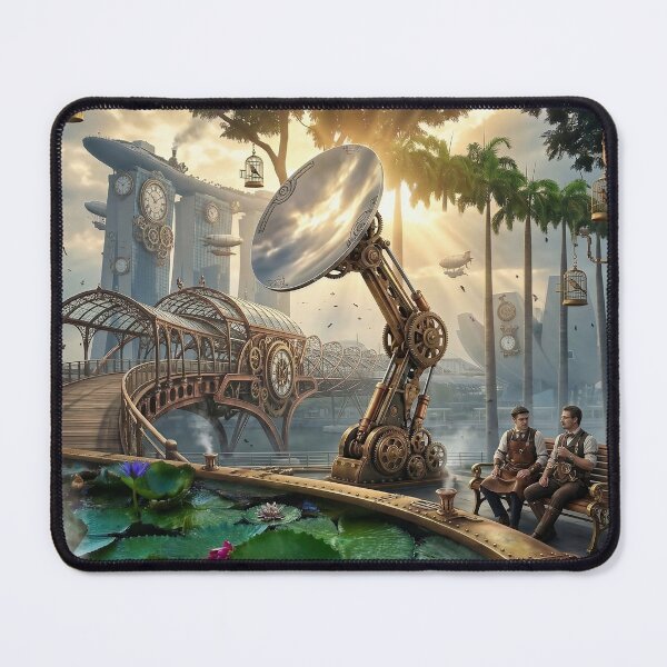 Item preview, Victorian Sci-Fi Singapore Skyline: Brass Gears and Lily Ponds designed and sold by steampunkimages.