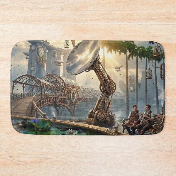 Item preview, Victorian Sci-Fi Singapore Skyline: Brass Gears and Lily Ponds designed and sold by steampunkimages.