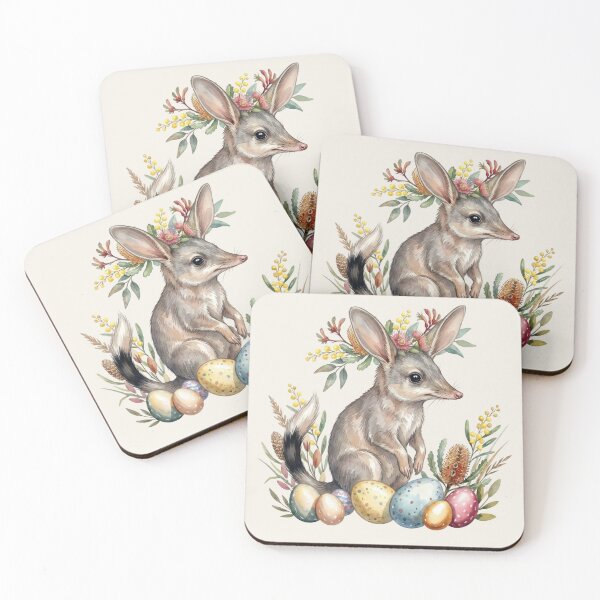 Item preview, Greater Bilby with Wildflower Crown and Easter Eggs - Australian Wildlife Watercolor Art designed and sold by Wennebabs.