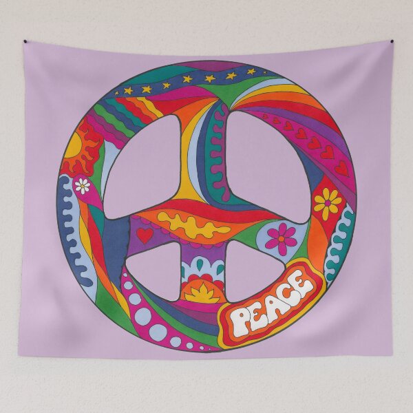Item preview, Psychedelic Peace Symbol Art Lilac– Retro Hippie Rainbow Groovy Peace Design designed and sold by Kellie Espie Art.