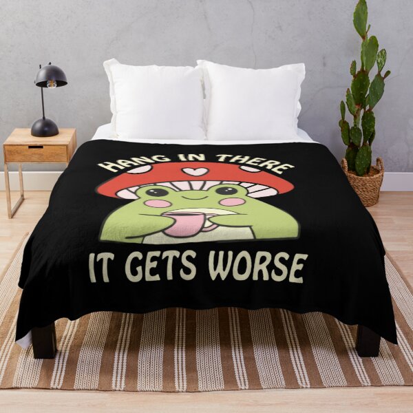 Item preview, Hang In There It Gets Worse Funny Existential Humor Frog  designed and sold by SkeletonsDanger.