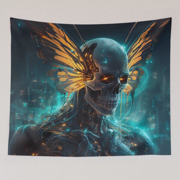 Item preview, Valen's Metamorph - cyberpunk skull art: digital dark fantasy designed and sold by QiMera.