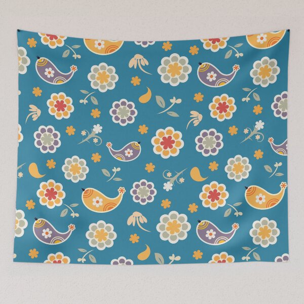 Item preview, Scandinavian Folk Bird Floral Pattern – Retro Nordic Cute Flower Design designed and sold by CHANCHANAI.