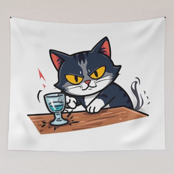Item preview, Dramatic Cat Knocking Over Glass Chaos Sticker designed and sold by NeonNerdStudio.