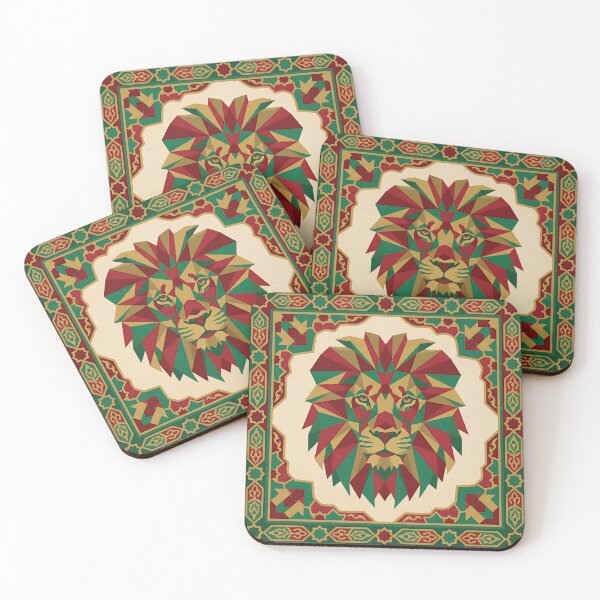 Item preview, Geometric Lion Head Marocco Flag colors designed and sold by BrickByDream.