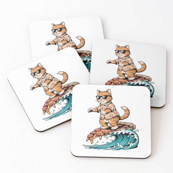 Item preview, Funny Orange Tabby Cat Surfing Pizza Wave designed and sold by k3rstman1.