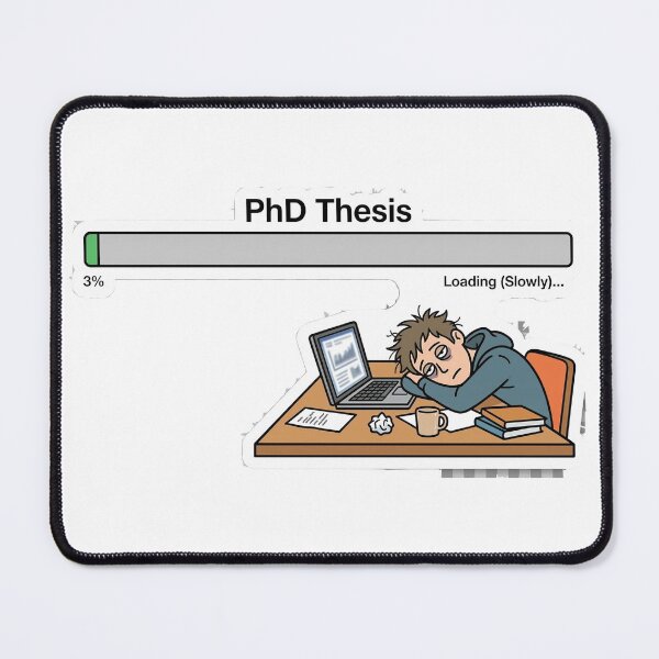 Item preview, Sarcastic Academic Humor Sticker: PhD Thesis Progress 3% & Exhausted Student designed and sold by AuroraPixelDa.