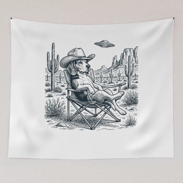 Item preview, Vintage Beagle Cowboy UFO Western Alien Dog Lover designed and sold by DoodleTortle.