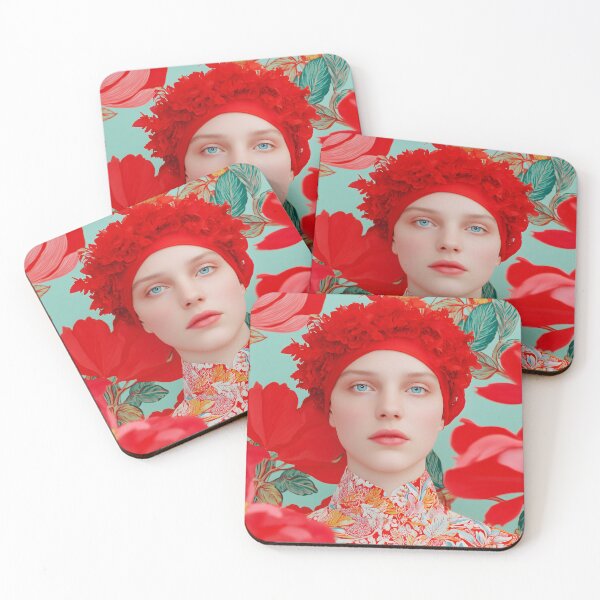 Item preview, Woman Portrait in Floral Blouse and Red Flower Headband designed and sold by Mindrender.