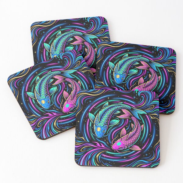 Artikelvorschau, Mitternachts-Koi-Neon-Ripples – Hoher Kontrast entworfen und verkauft von KuroAtelier.