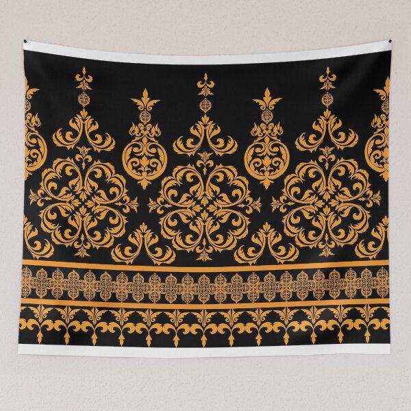 Item preview, Classic Baroque Floral Damask Pattern in Gold and Black designed and sold by PowerAntShop.