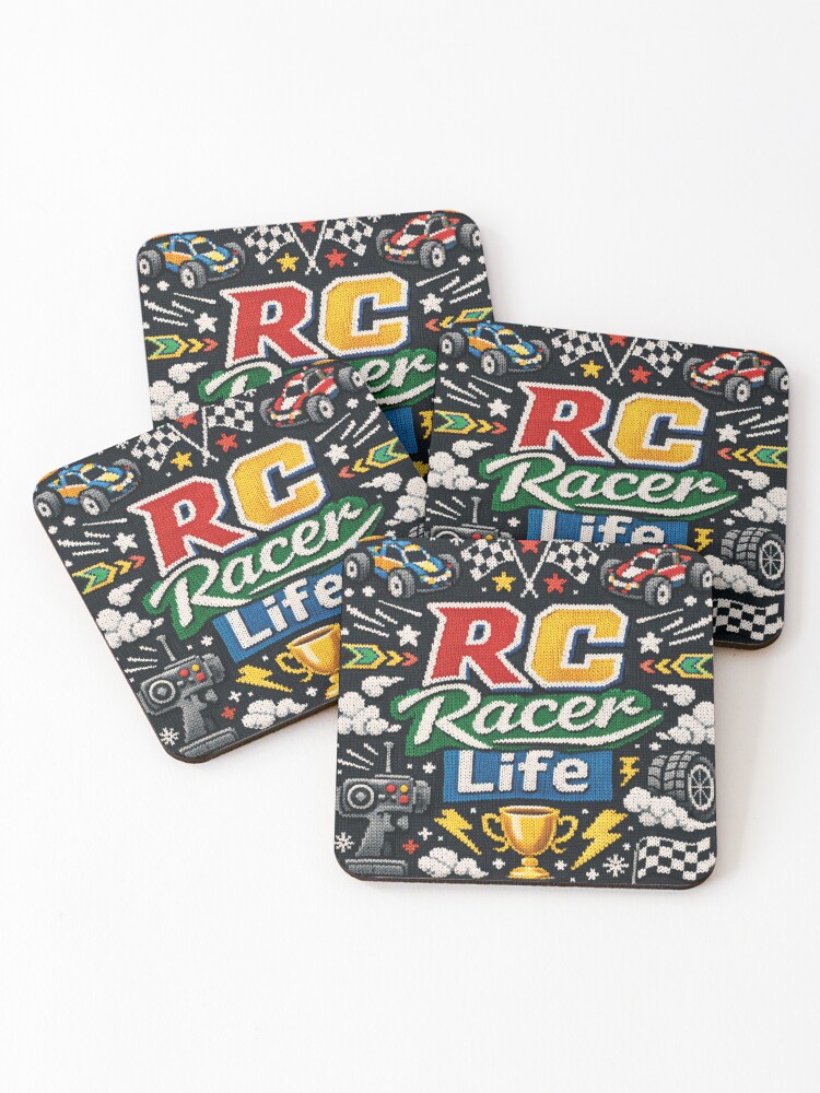 Thumbnail 1 of 5, Coasters (Set of 4), RC Racer Life Remote Controlled Cars Knitting Pattern designed and sold by Mauswohn.