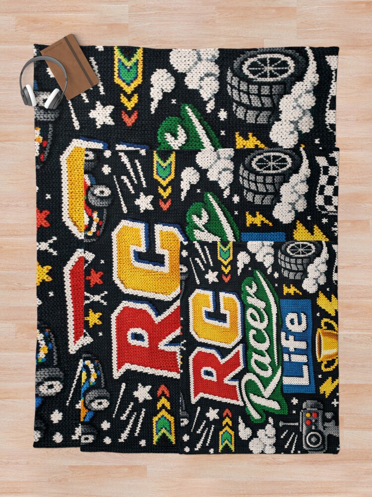 Thumbnail 5 of 6, Throw Blanket, RC Racer Life Remote Controlled Cars Knitting Pattern designed and sold by Mauswohn.