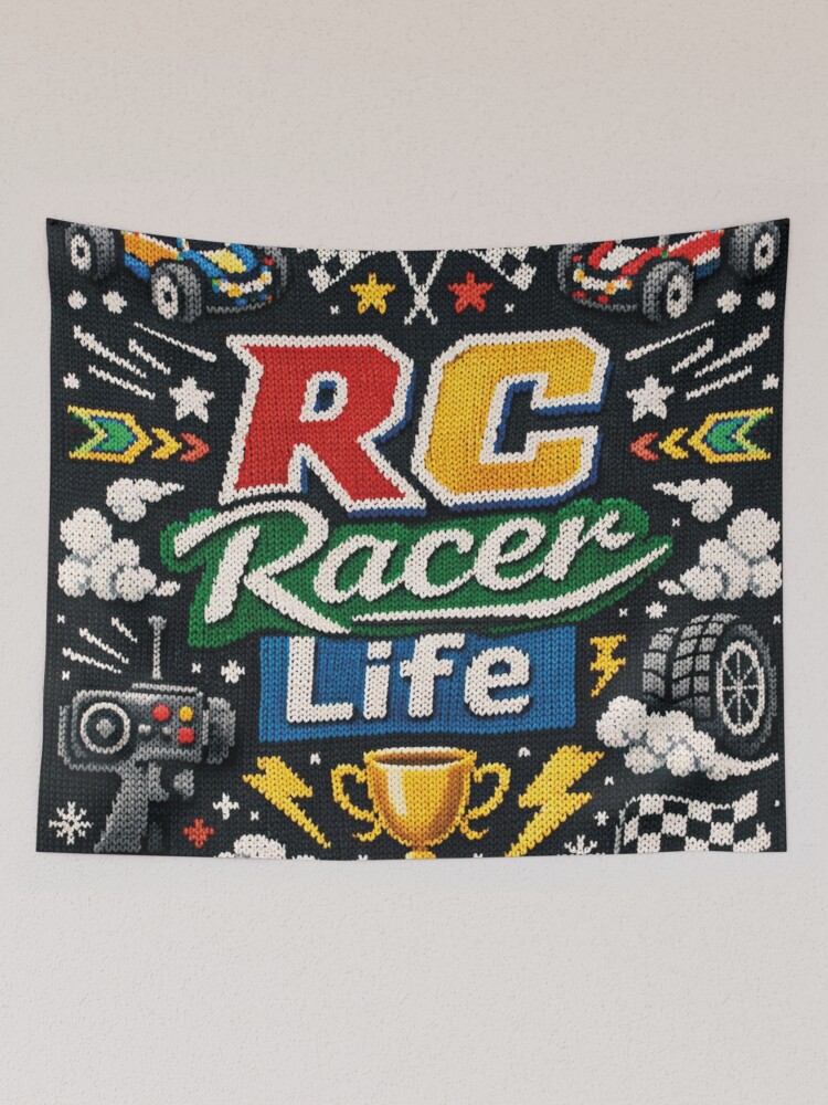 Thumbnail 2 of 3, Tapestry, RC Racer Life Remote Controlled Cars Knitting Pattern designed and sold by Mauswohn.