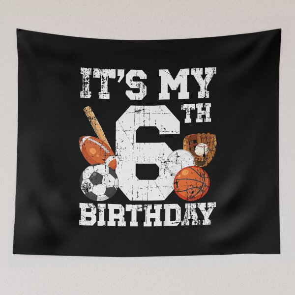 Item preview, 6 Year Old Sports Birthday Theme Sixth Bday Kids 2T Black Sports Birthday designed and sold by PamQBennett.