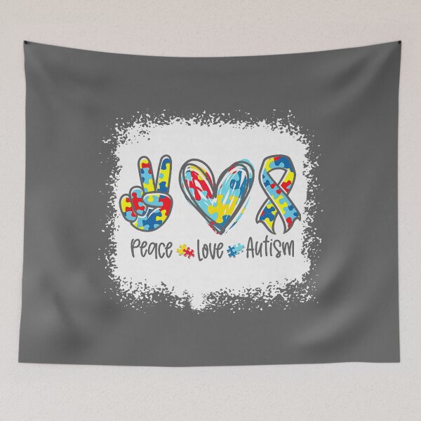 Item preview, Autism Awareness Peace Love Autism Puzzle Ribbon Bleached designed and sold by KristineLi.