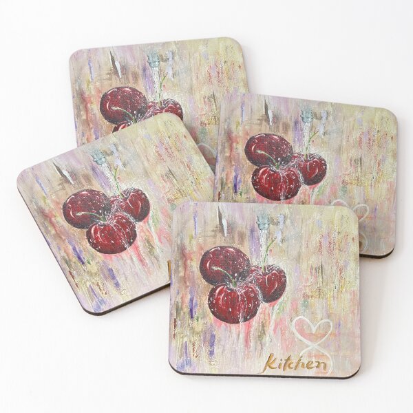 Item preview, Rustic Kitchen decor with a glossy dark red juicy cherries under water splash designed and sold by BigSquareOfficial.