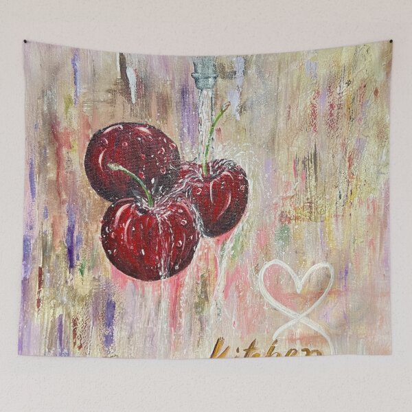 Item preview, Rustic Kitchen decor with a glossy dark red juicy cherries under water splash designed and sold by BigSquareOfficial.