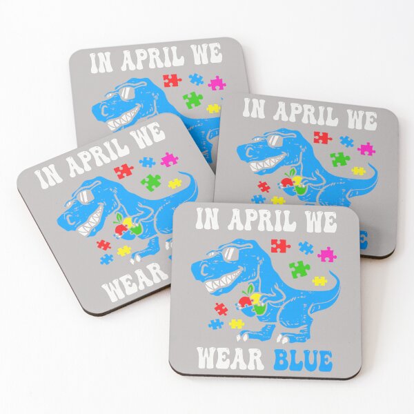 Item preview, in April We Wear Blue Autism Awareness Dino T-Rex Dinosaur  designed and sold by mjohnson9.