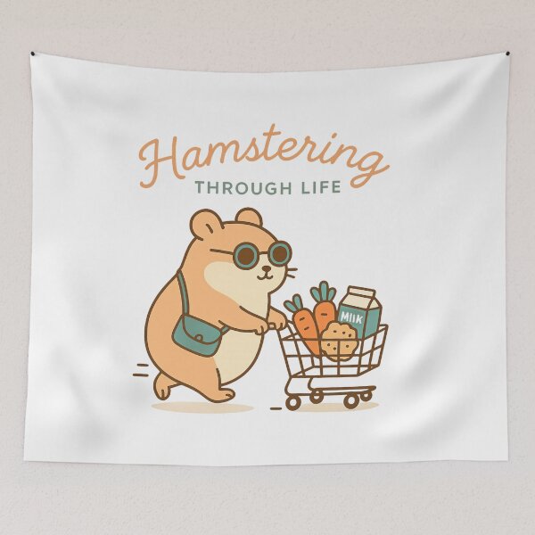 Item preview, Hamstering Through Life Cute Hamster Shopping designed and sold by Gabriel Mota.