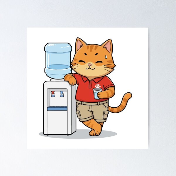 Item preview, Orange Cat Drinking Water at Office designed and sold by VisioraCreative.