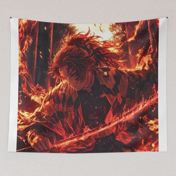 Item preview, Fire Anime Warrior Art – Flaming Sword Fantasy Anime Style Illustration designed and sold by Dyan4.